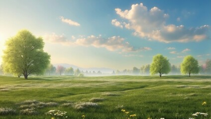 grassy field landscape with trees
