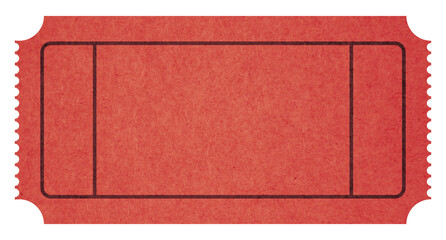 Blank vintage red paper ticket isolated on transparent background.