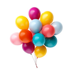 Bunch of Colorful Balloons of Blue, Orange, Red, Pink, Purple, Yellow and Green on Transparent Background Created with Generative AI Technology