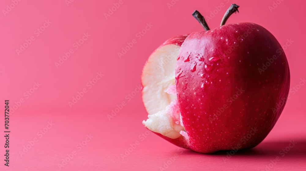 Aufkleber a red apple with a bite taken out of it's core and a bite taken out of it's core.