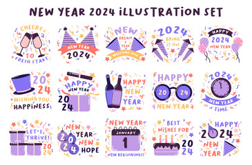 Happy New Year 2024 Illustration Set