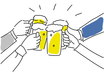 ビールで乾杯する人々の手元シンプル線画 © RURIBYAKU