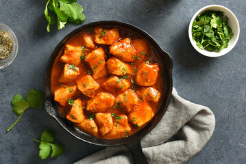 Sweet and spicy chicken bites with sauce - obrazy, fototapety, plakaty