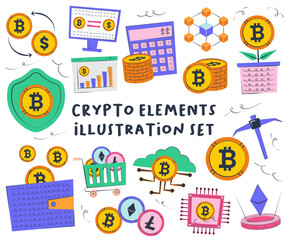 Bitcoin Crypto Elements Illustration Set