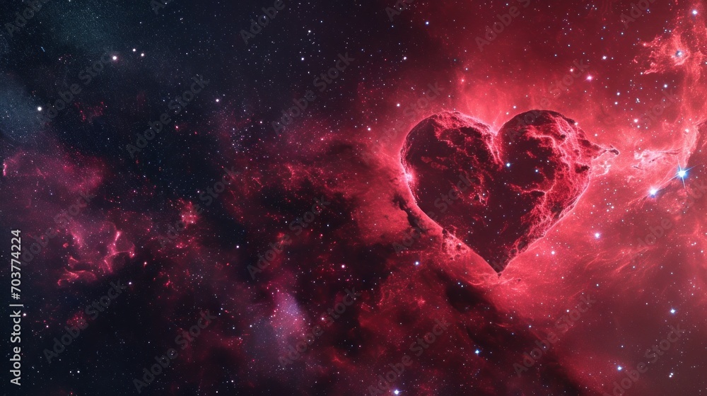 Poster a heart shaped object is in the middle of a space filled with stars and a star forming a heart shape
