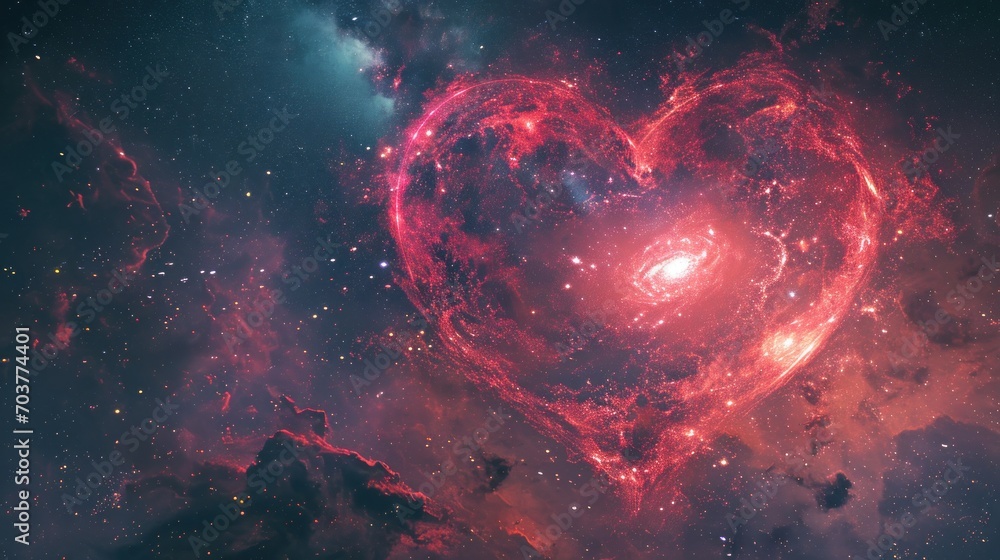 Poster a heart - shaped object in the middle of a space filled with stars and dust, in the shape of a heart