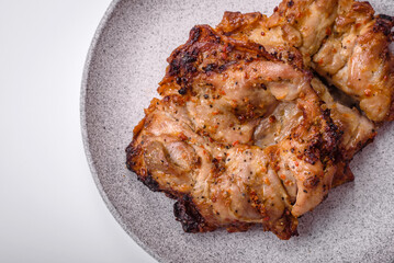 Delicious fresh crispy chicken grilled with salt, spices and herbs