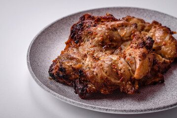 Delicious fresh crispy chicken grilled with salt, spices and herbs
