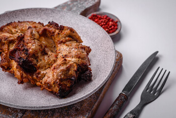 Delicious fresh crispy chicken grilled with salt, spices and herbs