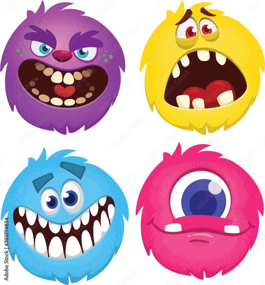 Wall mural cute cartoon monsters. vector set of cartoon monsters: ghost, goblin, bigfoot yeti, troll and alien.