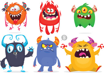 Cute cartoon Monsters. Vector set of cartoon monsters: ghost, goblin, bigfoot yeti, troll and alien. Halloween characters isolated