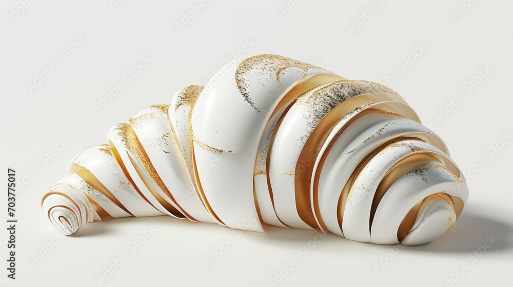 Poster a close up of a white and gold object on a white surface with a black and gold stripe on it.