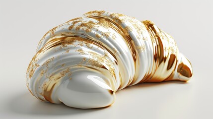  a close up of a white and gold object on a white surface with gold sprinkles on it.
