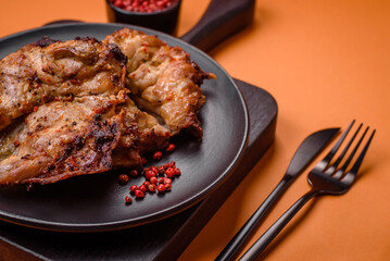 Delicious fresh crispy chicken grilled with salt, spices and herbs