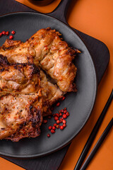 Delicious fresh crispy chicken grilled with salt, spices and herbs
