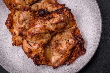 Delicious fresh crispy chicken grilled with salt, spices and herbs