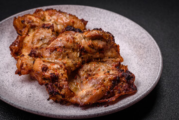 Delicious fresh crispy chicken grilled with salt, spices and herbs