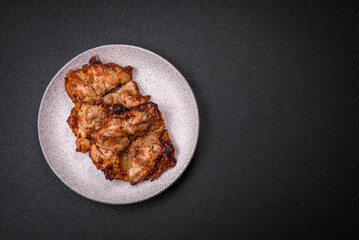 Delicious fresh crispy chicken grilled with salt, spices and herbs