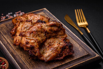 Delicious fresh crispy chicken grilled with salt, spices and herbs