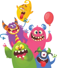 Fotobehang Cute cartoon Monsters. Vector set of cartoon monsters with balloons and party hats. Illustration isolated © drawkman
