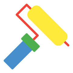 Roller paint icon or logo illustration flat color style