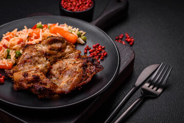 Delicious fresh crispy chicken grilled with salt, spices and herbs