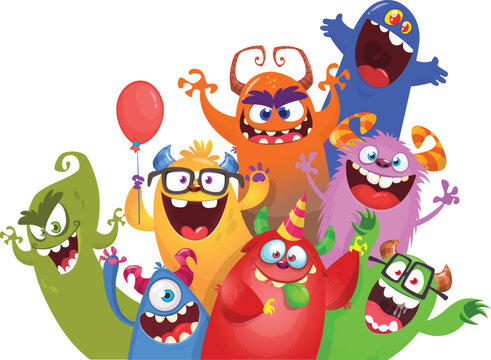 Cute cartoon Monsters. Vector set of cartoon monsters: ghost, goblin, bigfoot yeti, troll and alien. Halloween characters isolated