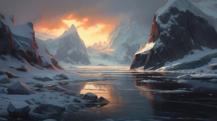 Generative AI Photorealistic depiction of Antarctic twilight