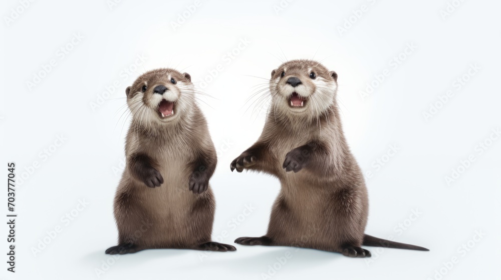 Poster generative ai playful otters in a cheerful stance.