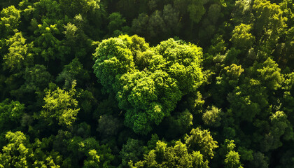 Aerial View of Dense Green Forest Canopy in Sunlight