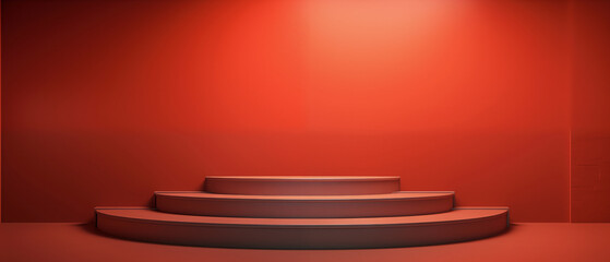 Minimalist Red Display Podium : Three-tiered red stage on a red wall
