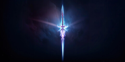 beautiful magical fantasy sword with rays of power, glowing in the night