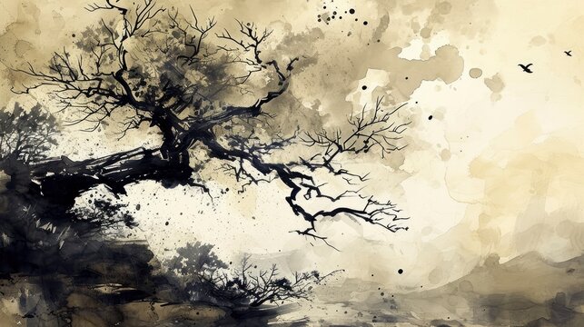 Artwork in the Style of Japanese Ink Painting