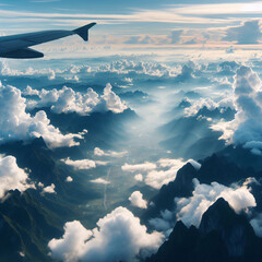 Fototapeta premium Morning Canopy: High Nature View with Large White Clouds on a Soft Sky Background.