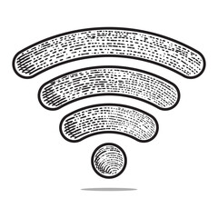 wifi icon vector engraving style hand drawn black and white - obrazy, fototapety, plakaty