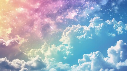Dream cute fantasy sky rainbow glitter background material - obrazy, fototapety, plakaty