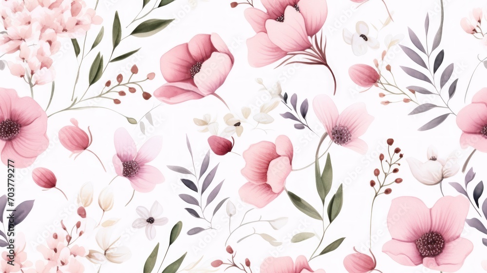 Poster generative ai simple aquarelle flowers leaf pattern