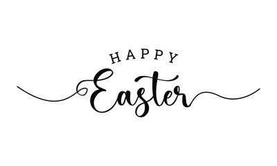 Happy Easter black linear lettering with swooshes. Hand drawn elegant modern vector calligraphy. 