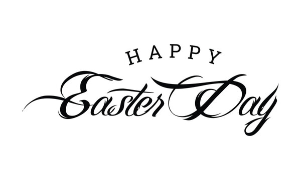 Happy Easter black linear lettering with swooshes. Hand drawn elegant modern vector calligraphy. 