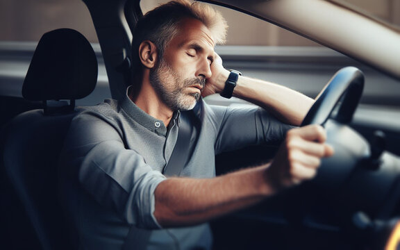 Drowsy driver driving drunk driving man Dozing off from not getting enough rest