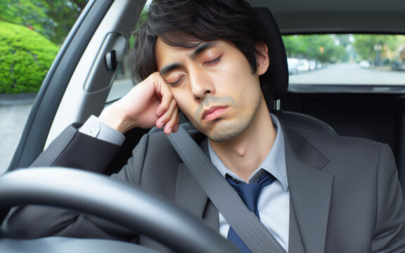 drunk driving man Dozing off from not getting enough rest Drowsy driver driving