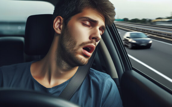 drunk driving man Dozing off from not getting enough rest Drowsy driver driving
