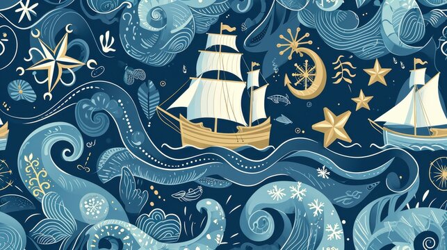Nautical Theme Seamless Design Pattern Illustration
