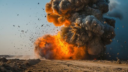 photo of the explosion happened at the battle ground in the middle east - obrazy, fototapety, plakaty