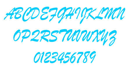Letters of Brush Script MT Font Alphabet and Punctuation Marks and Various Symbols in the form of Squeezed Cream in White on background.
