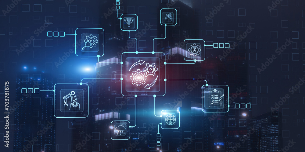 Poster automation icon. software technology process system business concept