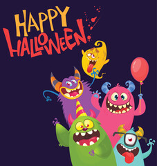 Obraz na płótnie Canvas Сartoon monsters characters set. Illustration of happy scary smiling alien creatures for Halloween party. Package, poster or greeting invitation design. Vector
