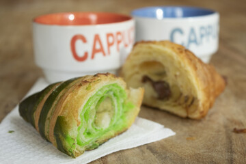 pistachio brioche and hot cappuccino