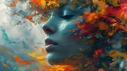 Obraz na płótnie Canvas Abstract Woman's Portrait with Vivid Colors. Generative AI