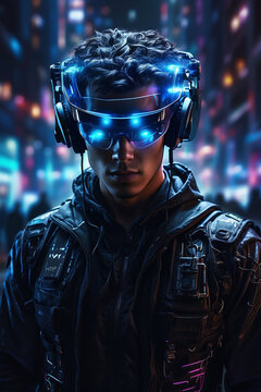 Close up portrait of cyberpunk Hacker 